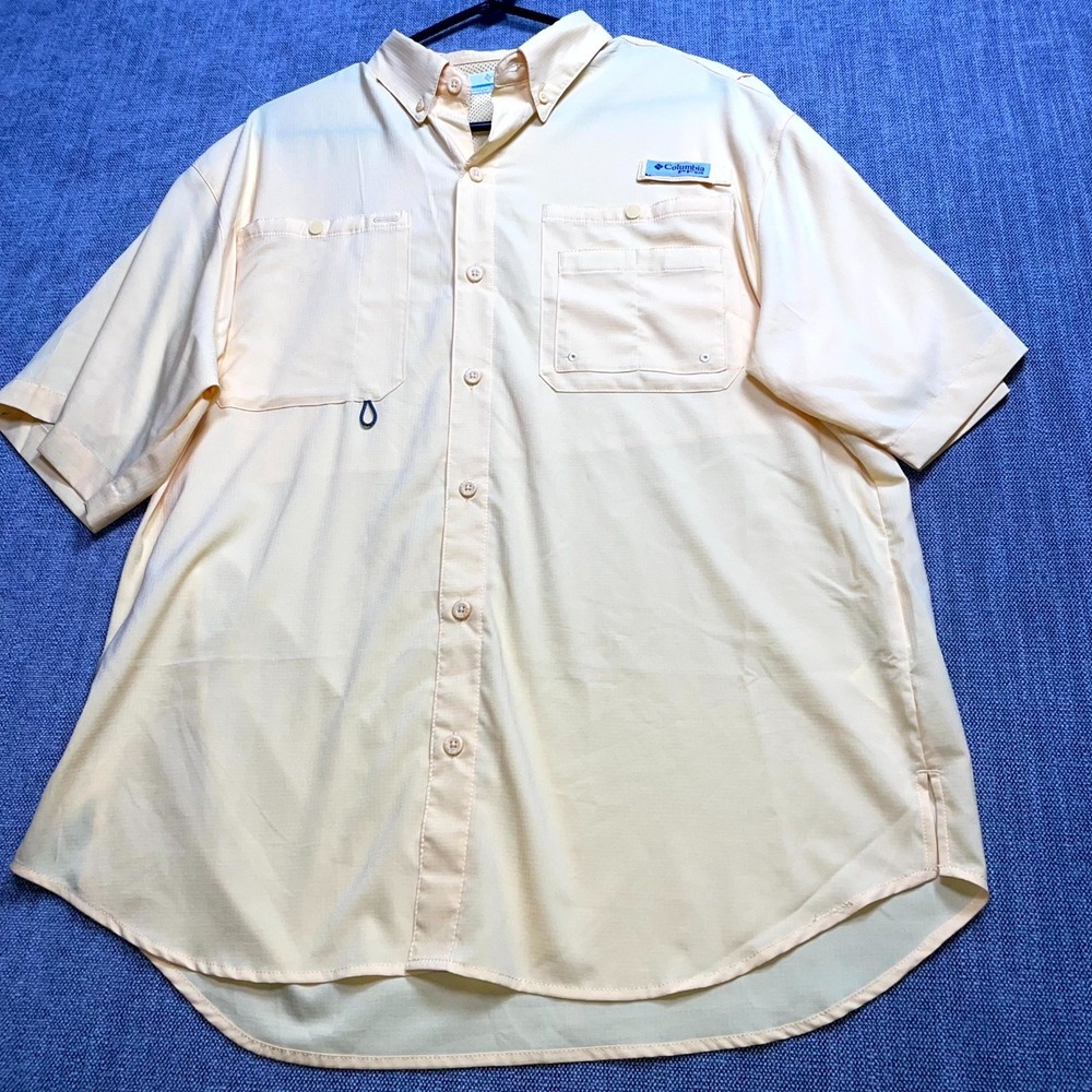 Columbia Mens PFG Tamiami Shirt Medium Orange Omni Shade Button Down XM7101